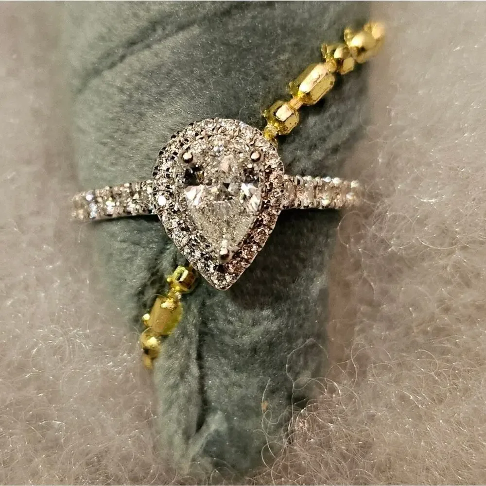 Zales Royal Asscher Pear Diamond Ring 1.5 CTW 14K White Gold Size 7.25 Halo